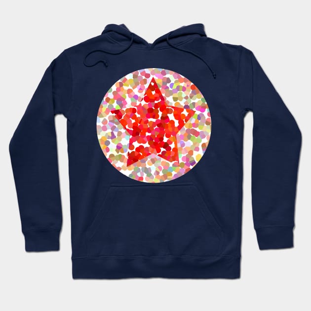 Red Dotty Star on Pink Hoodie by ellenhenryart